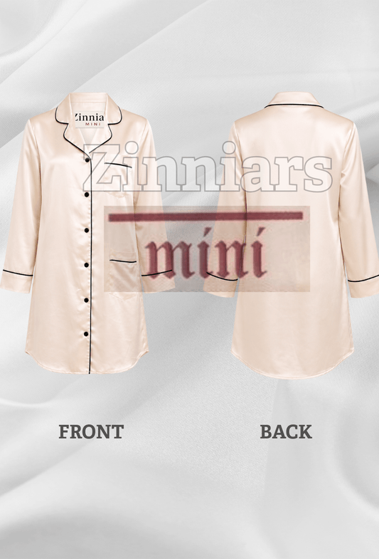 Martha Mini Pearl Ivory Cotton Modal Satin Boyfriend Shirt Dress for Girls