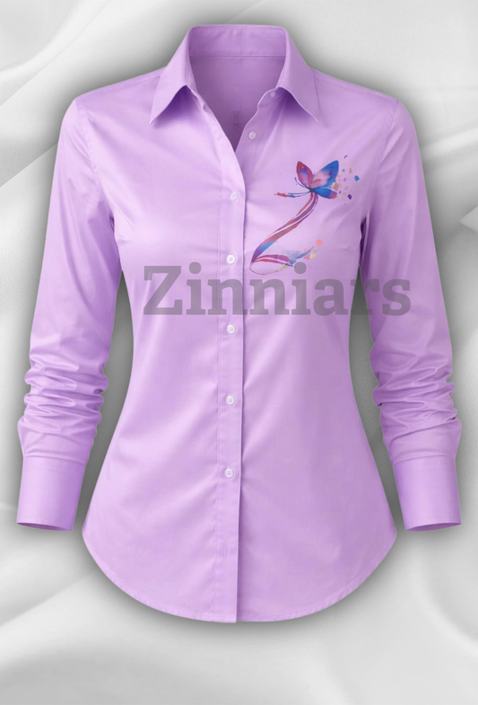 Zinni | Lavender Hand-Painted Relaxed-Fit Formal Shirt For Women