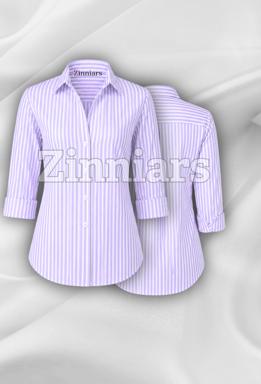 Lila | Lavender Stripe Cotton-Blend Shirt For Women