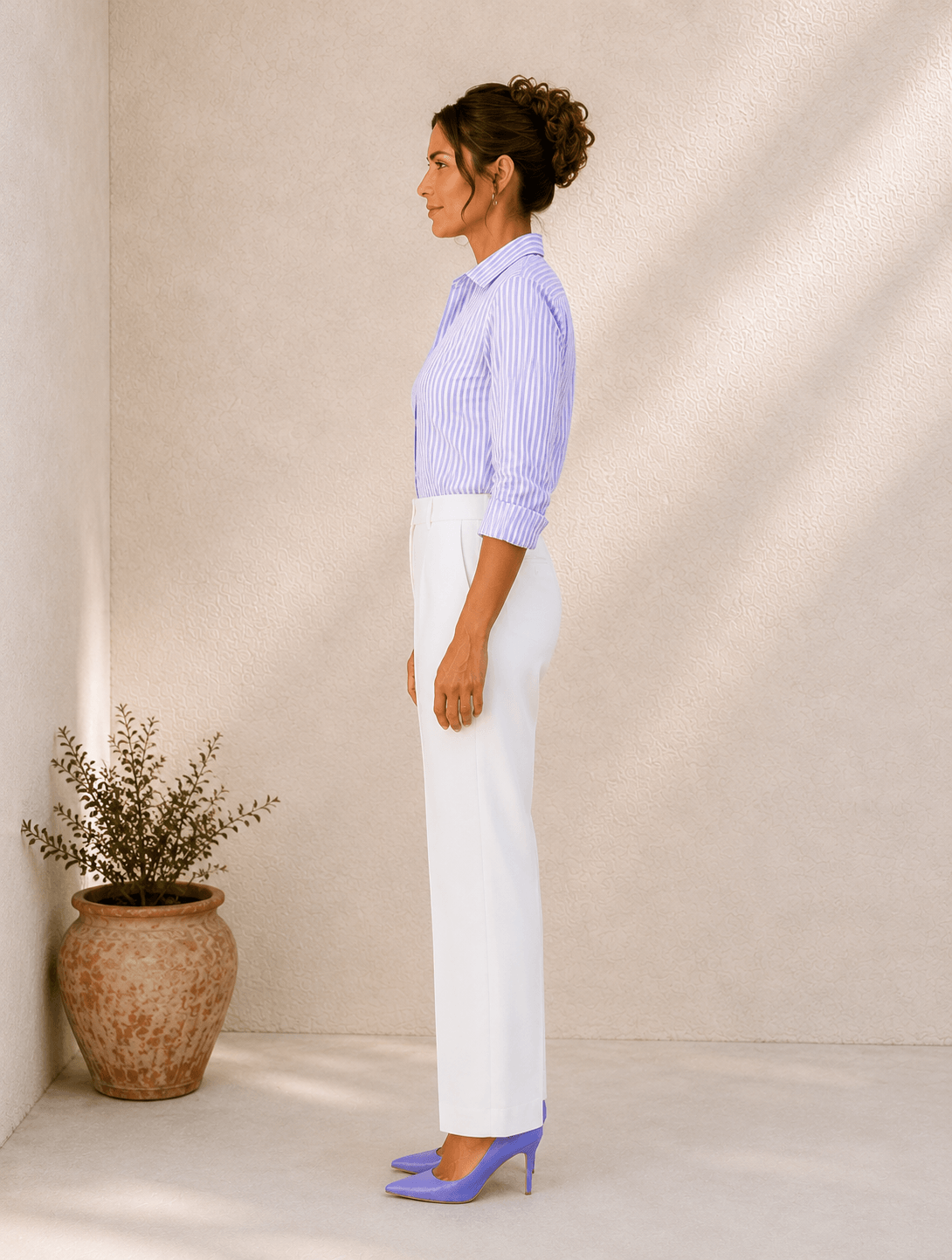 Lila | Lavender Stripe Cotton-Blend Shirt For Women