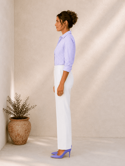Lila | Lavender Stripe Cotton-Blend Shirt For Women