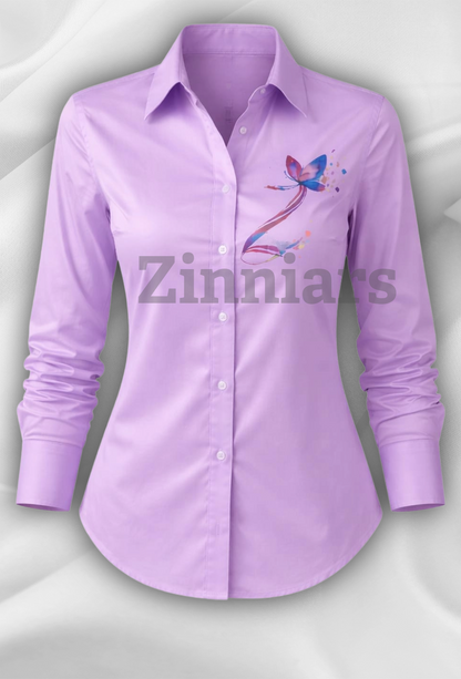 Zinni | Lavender Hand-Painted Relaxed-Fit Formal Shirt For Women