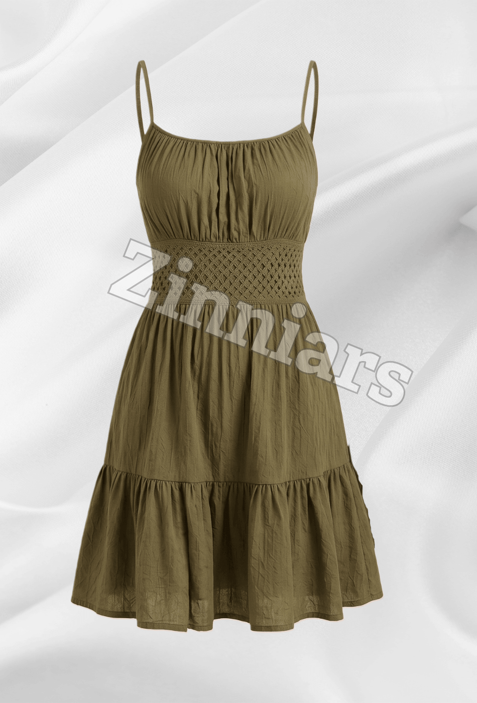 Sherry Sage Green Smocked Midi Dress in Rayon