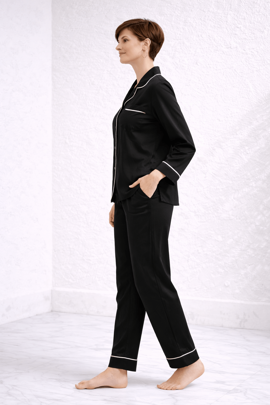 Zenith | Majestic Black Hand-Painted Cotton Satin Boardroom-to-Bed Co-ord Set