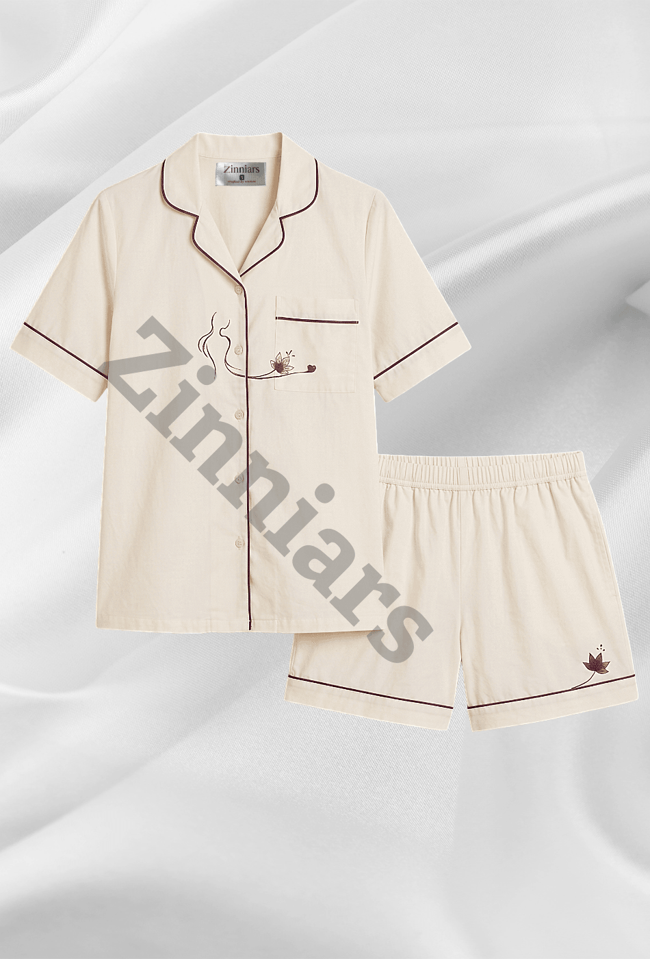 Mehar Love | Cotton Satin Co-ord Set – Hand-Painted Shirt & Shorts in Ivory