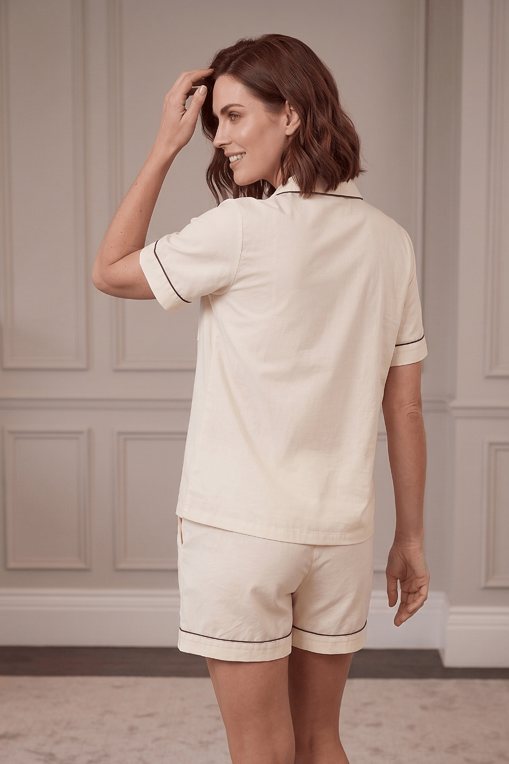 Mehar Love | Cotton Satin Co-ord Set – Hand-Painted Shirt & Shorts in Ivory