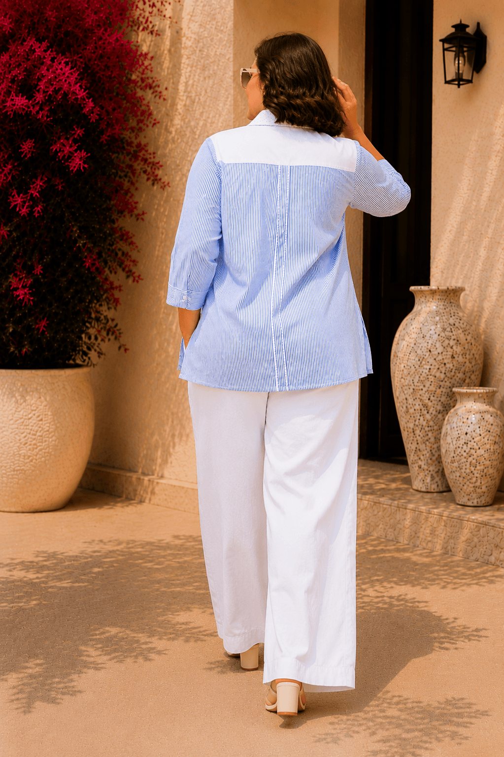 Tisca Plus Seersucker Shirt with Riviera Wide Leg Pants Co-ord Set