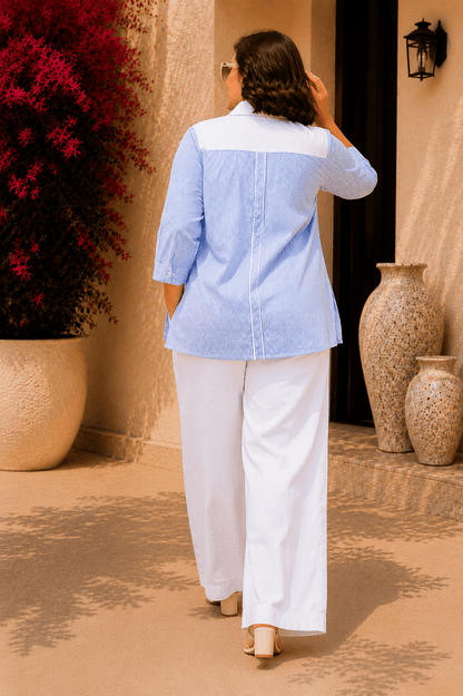 Tisca Plus Seersucker Shirt with Riviera Wide Leg Pants Co-ord Set