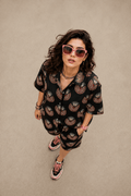Bashii Printed Cotton Co-ord Set with Full Sleeve Shirt & Knee-Length Shorts blk2