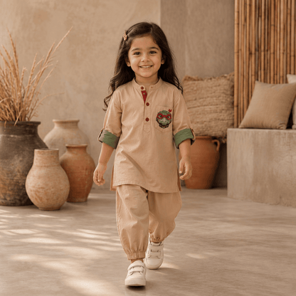 Zinniars Mini – Turtle Contrast Roll-Sleeve Tunic Set
