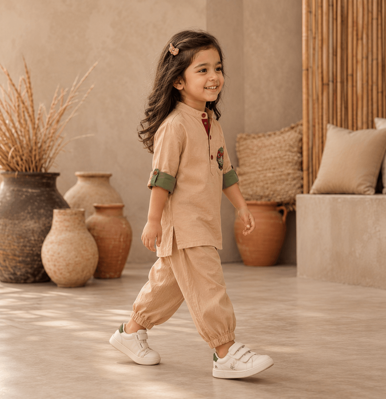 Zinniars Mini – Turtle Contrast Roll-Sleeve Tunic Set