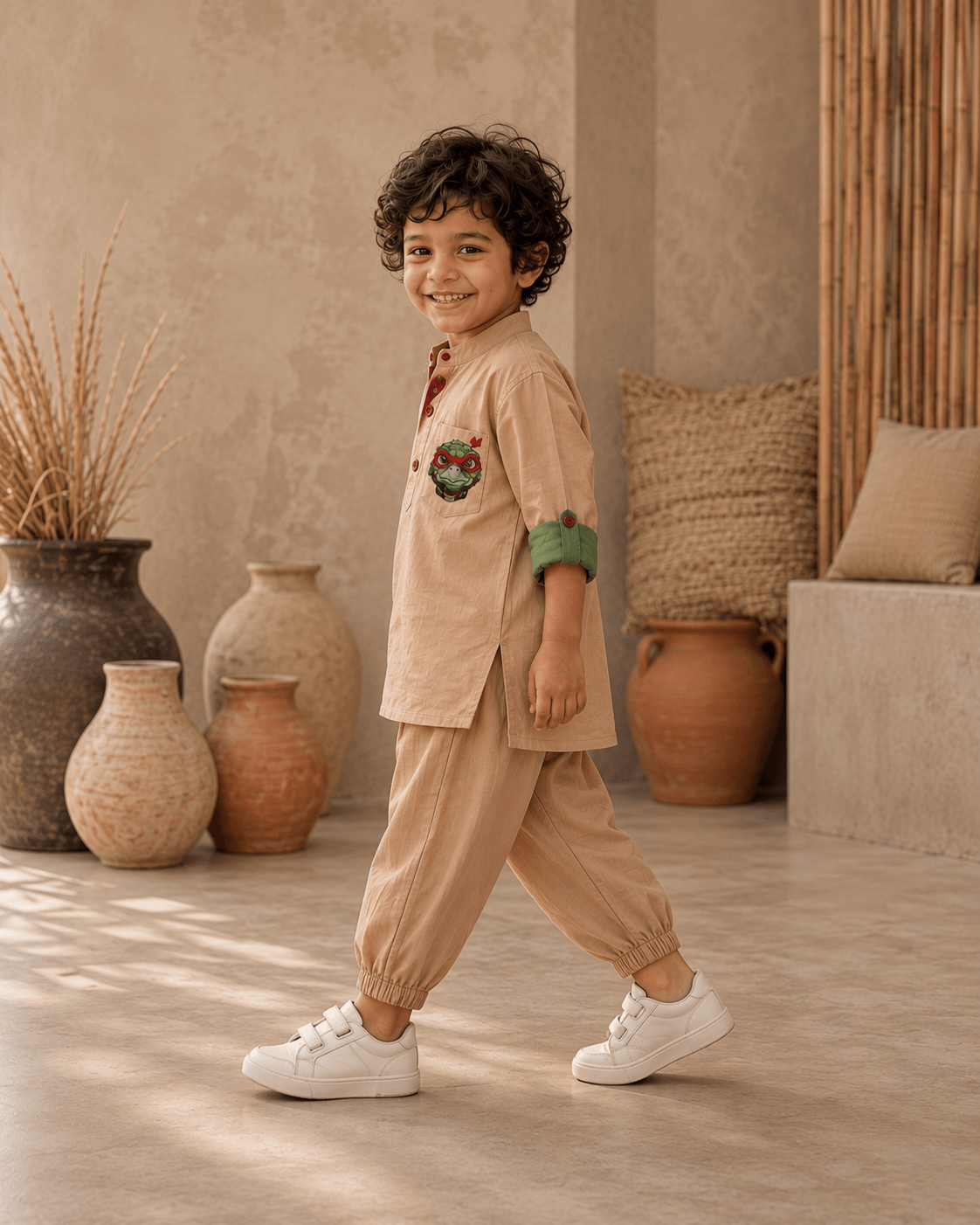 Zinniars Mini – Turtle Contrast Roll-Sleeve Tunic Set