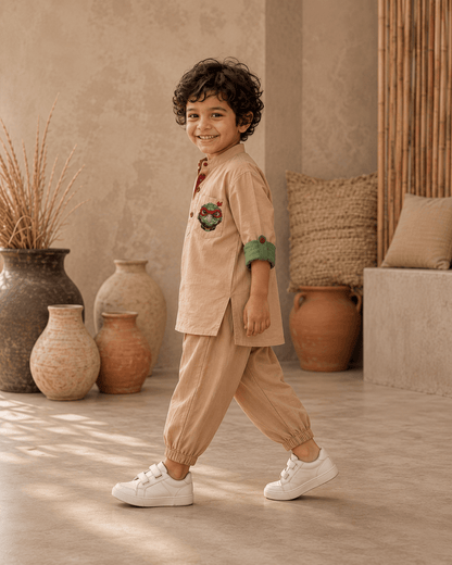Zinniars Mini – Turtle Contrast Roll-Sleeve Tunic Set