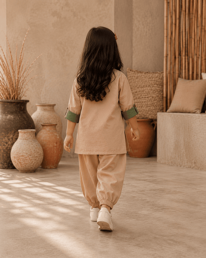 Zinniars Mini – Turtle Contrast Roll-Sleeve Tunic Set