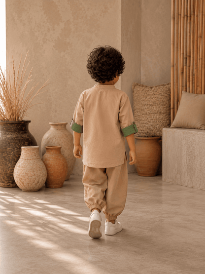 Zinniars Mini – Turtle Contrast Roll-Sleeve Tunic Set