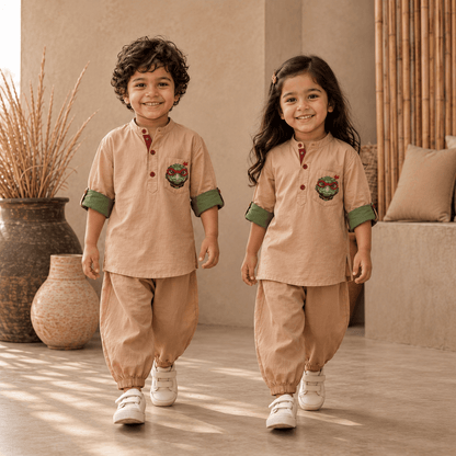 Zinniars Mini – Turtle Contrast Roll-Sleeve Tunic Set