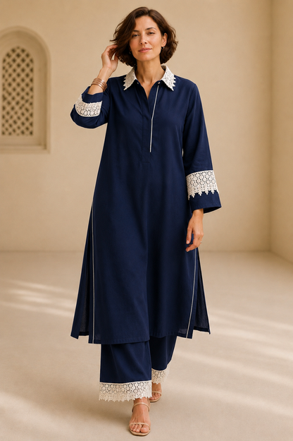 Bubby Women's Cotton Viscose Indo World Ensemble with Designer Ivory Lace