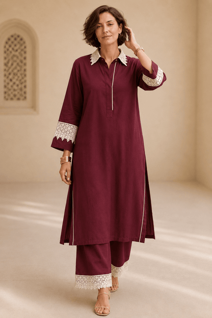 Bubby Women's Cotton Viscose Indo World Ensemble with Designer Ivory Lace