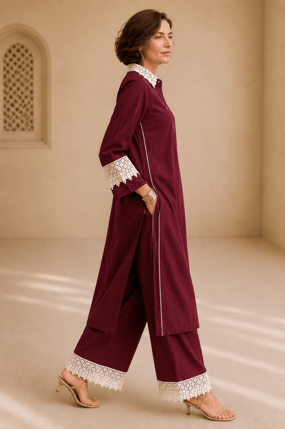 Bubby Women's Cotton Viscose Indo World Ensemble with Designer Ivory Lace