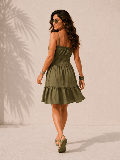Sherry Sage Green Smocked Midi Dress in Rayon