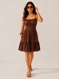Sherry Brown Smocked Midi Dress in Rayon