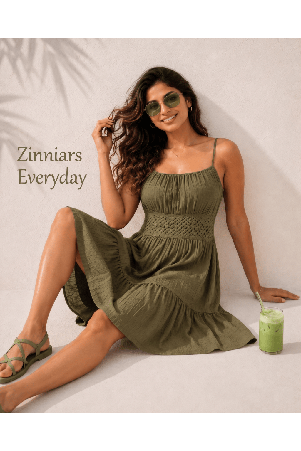 Sherry Sage Green Smocked Midi Dress in Rayon