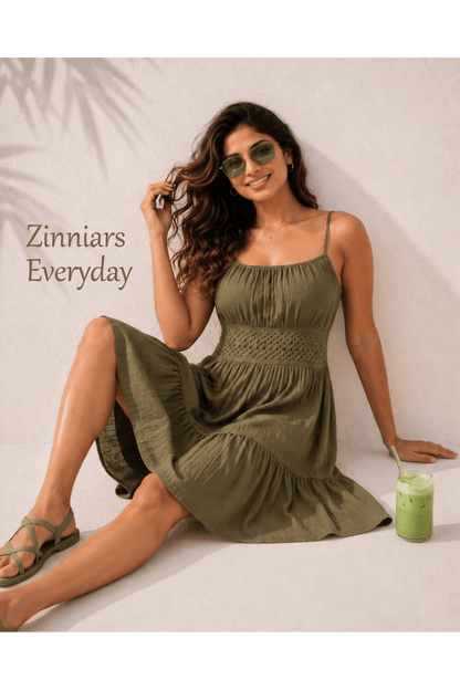 Sherry Sage Green Smocked Midi Dress in Rayon