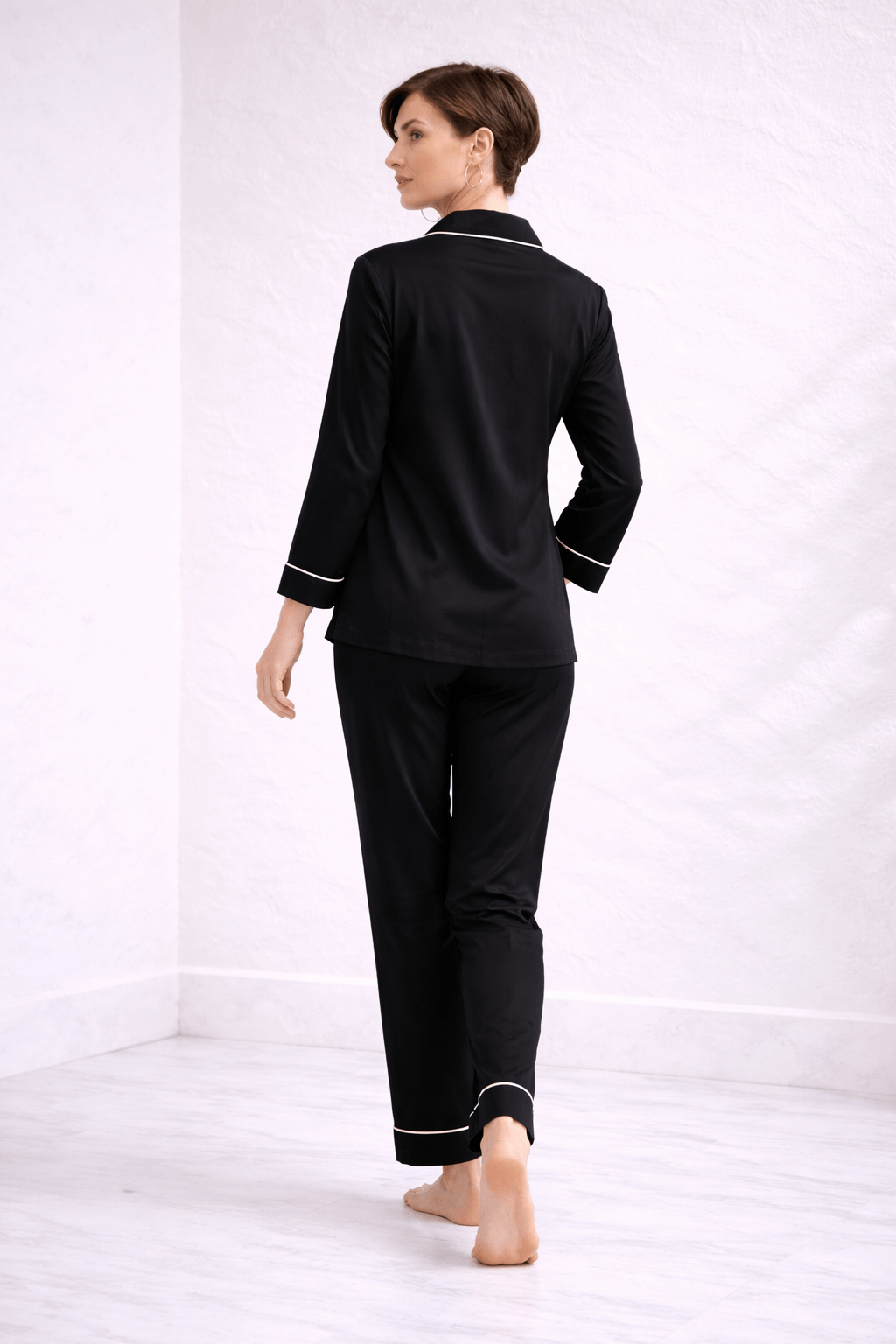 Zenith | Majestic Black Hand-Painted Cotton Satin Boardroom-to-Bed Co-ord Set