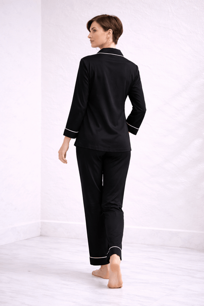 Zenith | Majestic Black Hand-Painted Cotton Satin Boardroom-to-Bed Co-ord Set