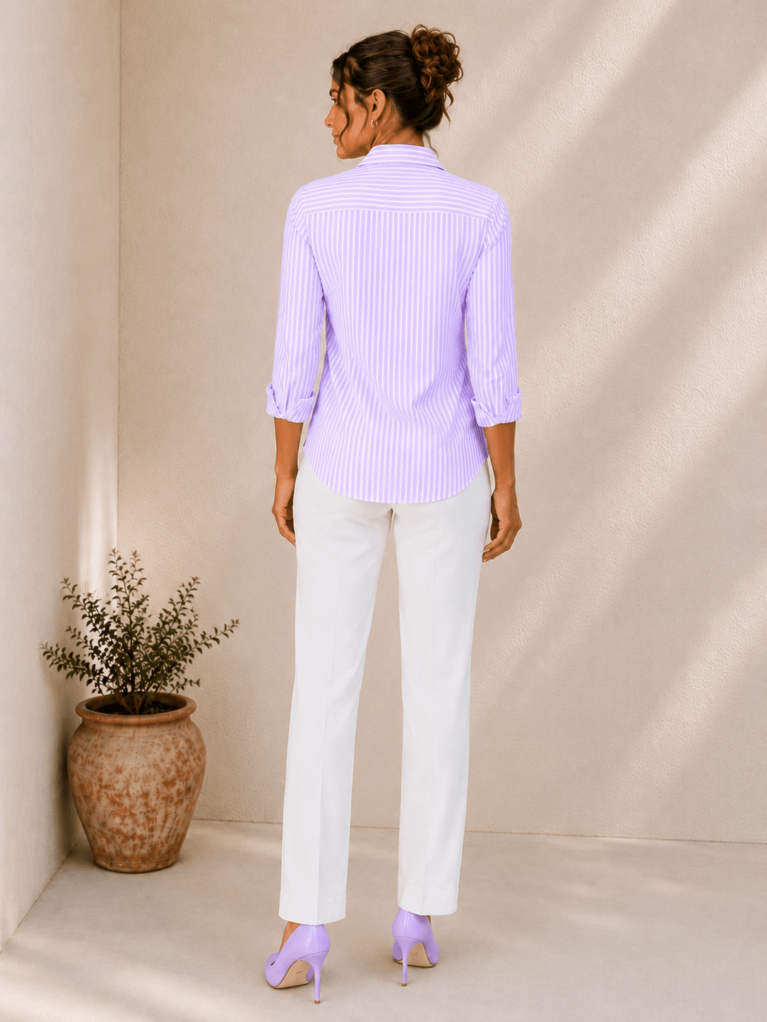 Lila | Lavender Stripe Cotton-Blend Shirt For Women