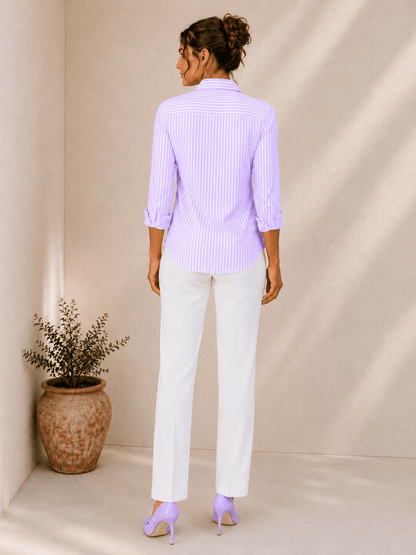 Lila | Lavender Stripe Cotton-Blend Shirt For Women