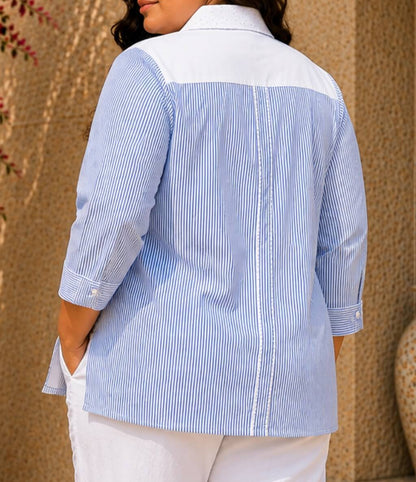 Tisca Plus Seersucker Shirt with Riviera Wide Leg Pants Co-ord Set