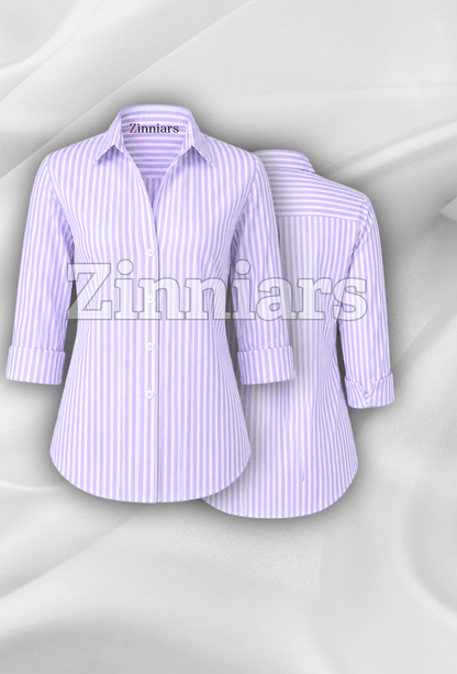 Lila | Lavender Stripe Cotton-Blend Shirt For Women