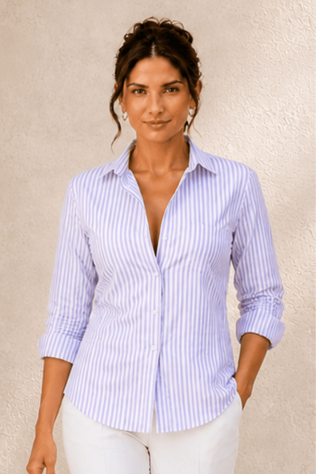 Lila | Lavender Stripe Cotton-Blend Shirt For Women