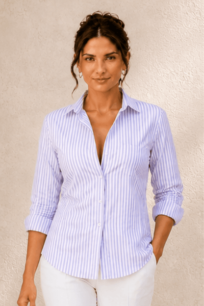 Lila | Lavender Stripe Cotton-Blend Shirt For Women