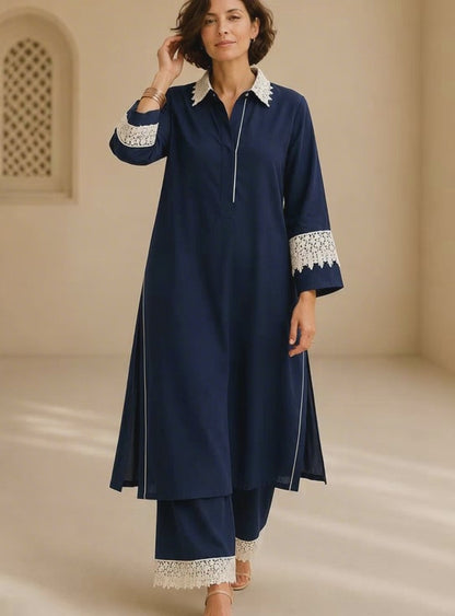 Bubby Women's Cotton Viscose Indo World Ensemble with Designer Ivory Lace
